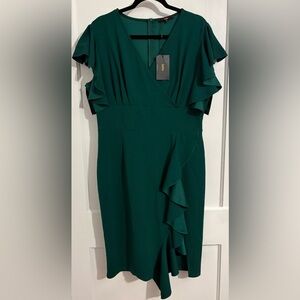 Knitee Asymmetrical Green Dress with Ruffle Detail NWT